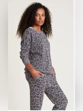 Chicos Zenergy Gray Black Leopard Print Cashmere Blend Sweater LoungeSet Sz-2R